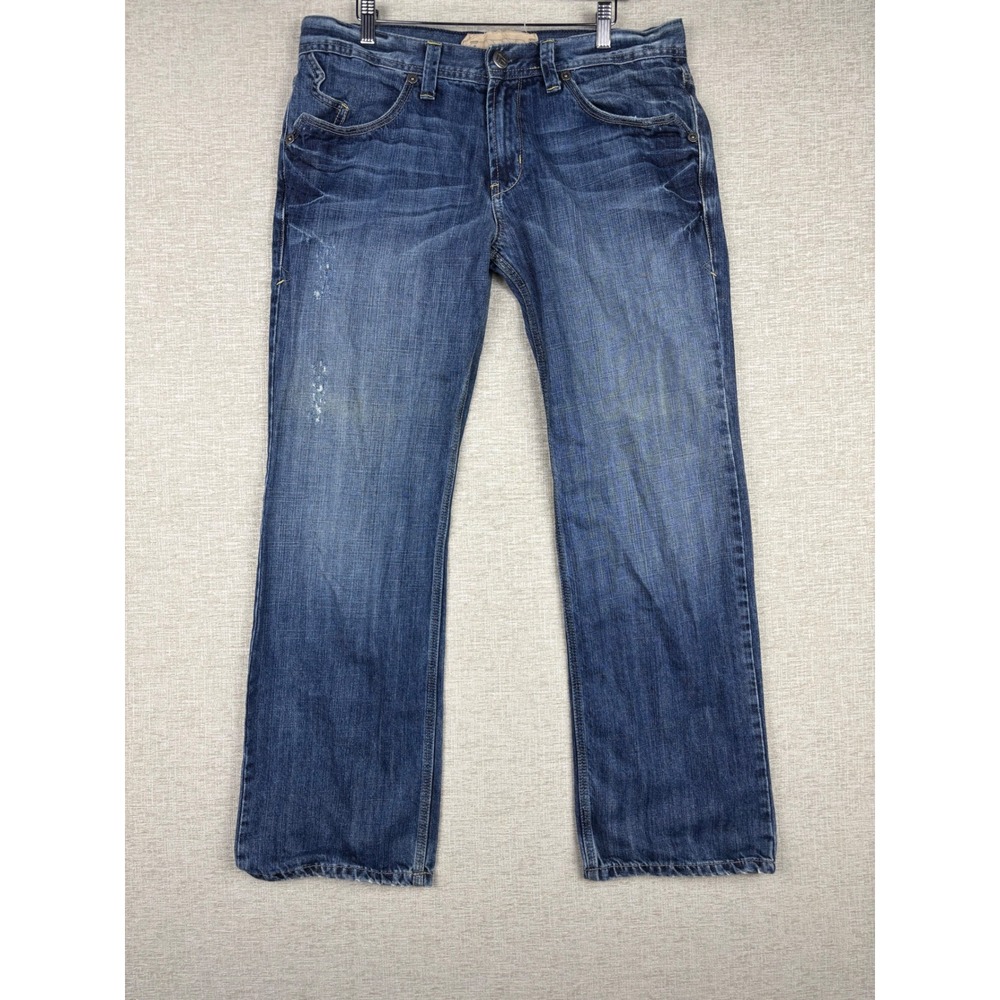 Division E Mens 36x31 Jeans Distressed Studded Embroidered Pocket Grungy Blue